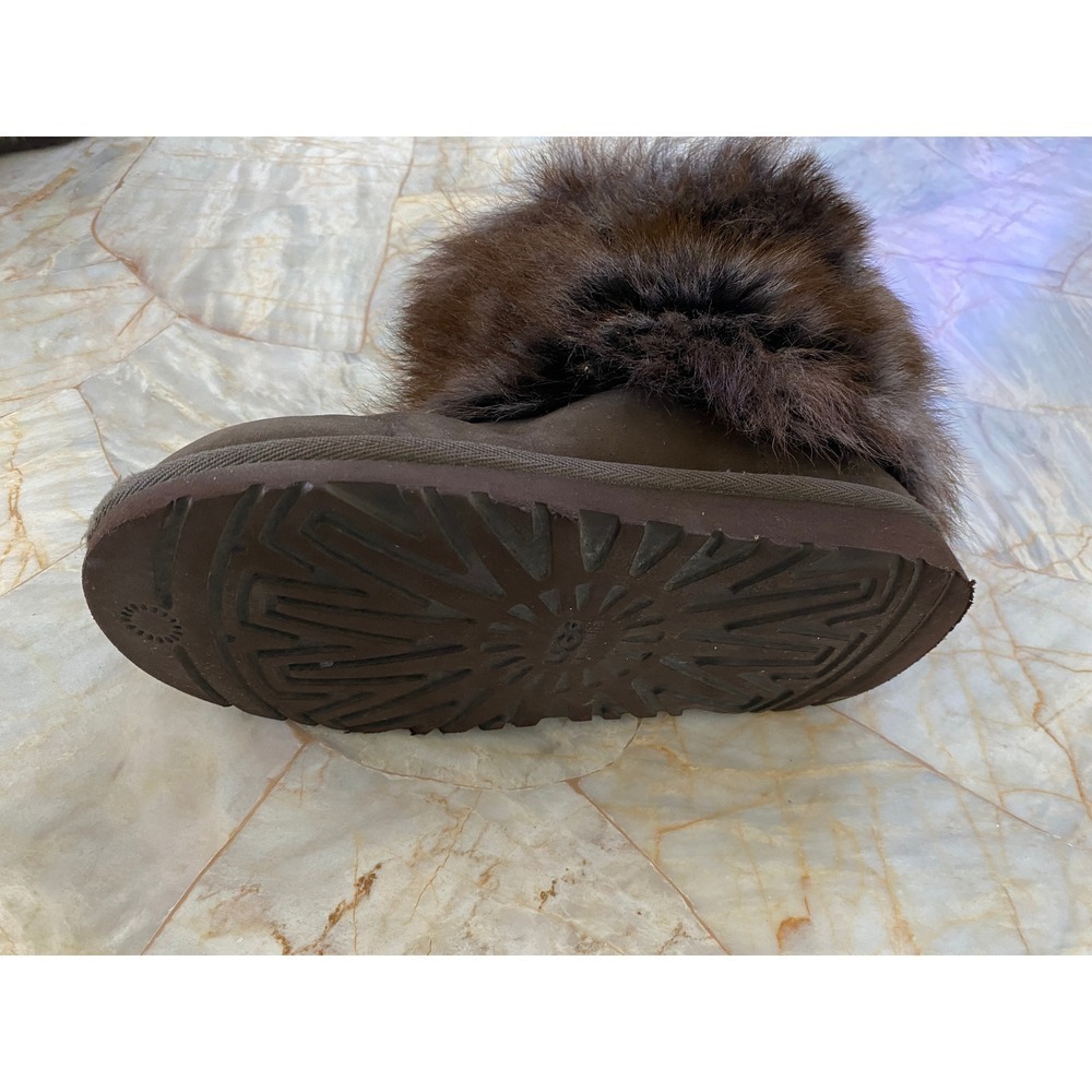 UGG Kids 1008178K Brown Suede Faux Fur Trim Winter Boots Size 2 USA - Picture 3 of 16